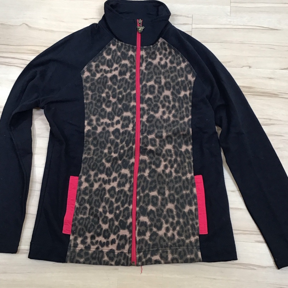 Activology Leopard Cheetah‎ Animal Print Black Red Jacket Metal Charm Zipper